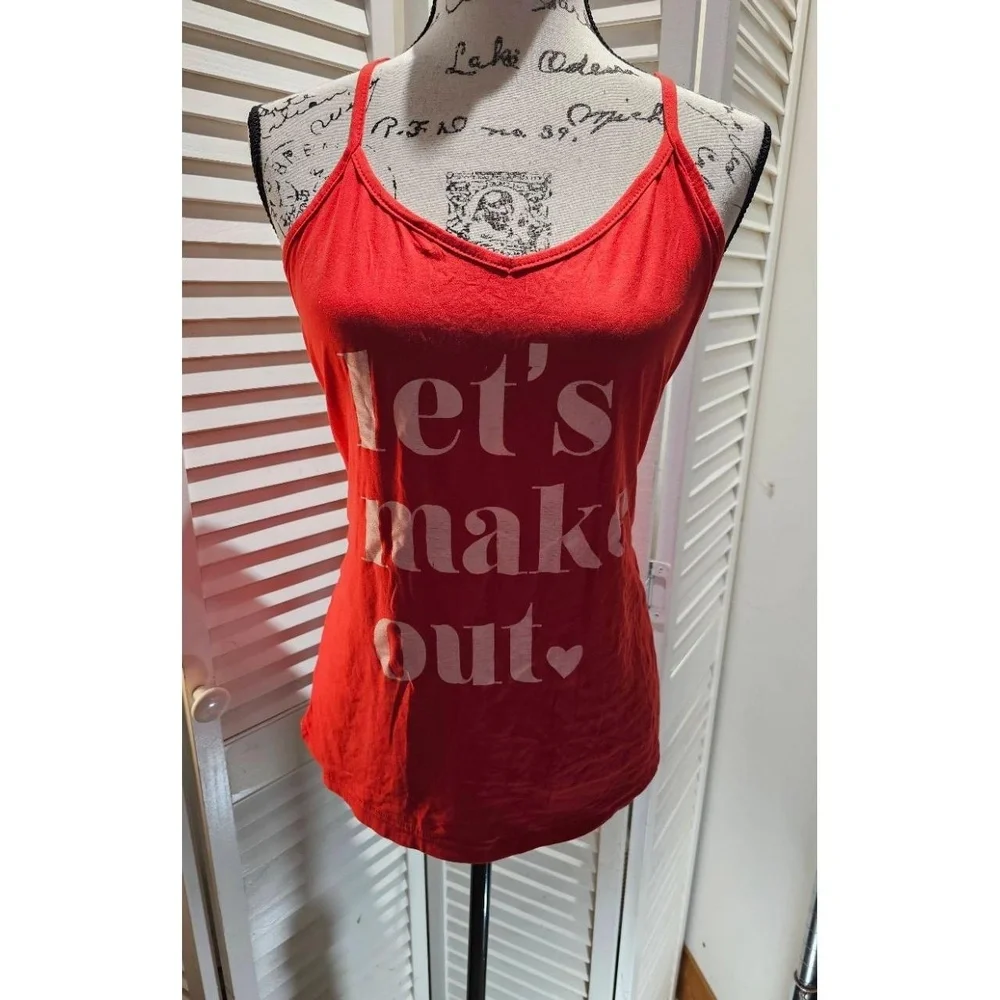 NOT A MORNING PERSON Red Lightweight Spaghetti Strap Graphic Tank Top Womens XL‎